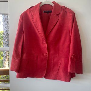 Anne Klein Short Coral  Red Blazer with Cuffed 3/4 Sleeves,‎ Size  12